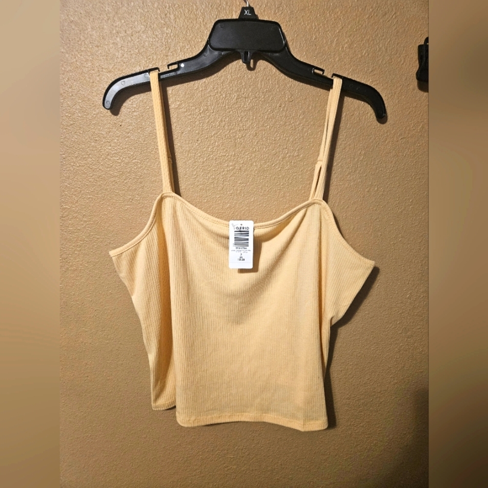 Festi NWT Torrid Butter Yellow Square Neck Ribbed Cami Crop Top Sz 2 *NEW